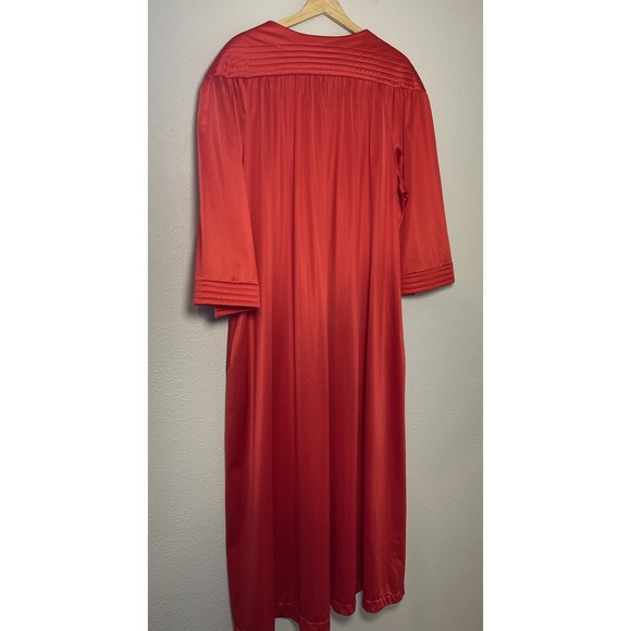 Vanity Fair VTG 60's Red‎ Hot Satin Nylon 3/4 Zip Nightgown Dressing Gown Robe L - Picture 2 of 6